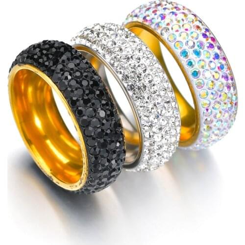 New Trendy Black Crystal Engagement Design Hot Sale Rings For Women White Elegant Rings Female Wedding Bridal Jewelry Gift