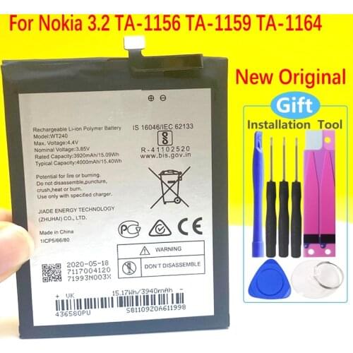 New Original Battery For Nokia 5.3 TA-1234 TA-1223 TA-1227 TA-1229 TA-1223 4000mAh WT240 Mobile Phone+Gift Tools