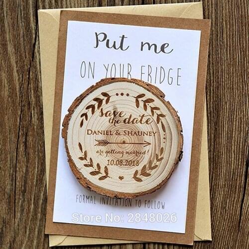 Personalized wooden slices save the date magnet, Wooden Saved the Date, Wedding birthday baby bridal shower party favors gifts