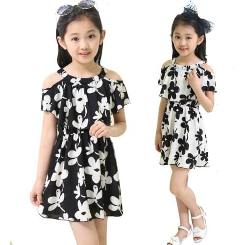 Girls Dress 2019 Summer New Kids Dresses for Girls Chiffon Flower Short Sleeve Strapless Dress Princess Dress 4 6 8 10 12 Years
