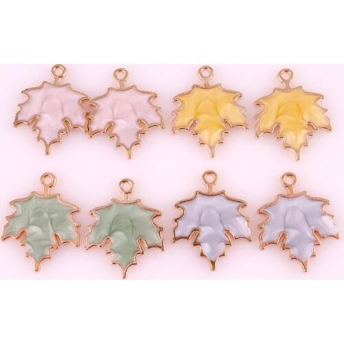 20pcs Gold Tone Maple Leaf Charms Enamel Colors Plant Pendant Oil Drop For Women DIY Jewelry Earrings Necklace Accessories