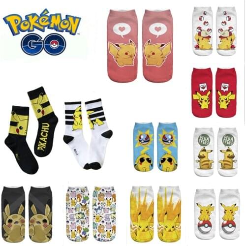 Pokemon Pikachu Socks New 3D Printing Funny Cute Cartoon Pikachu Unisex Socks Creative Colorful Womens Happy Low Ankle Socks