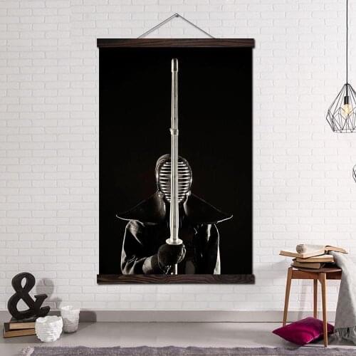Posters and Prints Wall Art Decor Canvas Painting Pictures Home Decoration for Living Room Japanese Art Cool Black Samurai Kendo