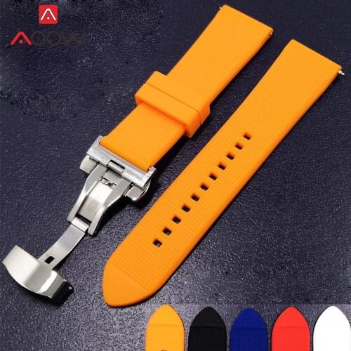 Silicone Watchband 18mm 20mm 22mm for Samsung Galaxy Watch 42mm 46mm Rubber Quick Release Butterfly Buckle Bracelet Band Strap