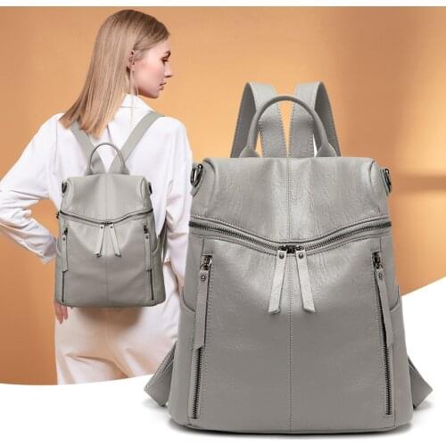 Backpack womens 2021 new fashion versatile soft leather leather leather backpack schoolbag large capacity Backpack