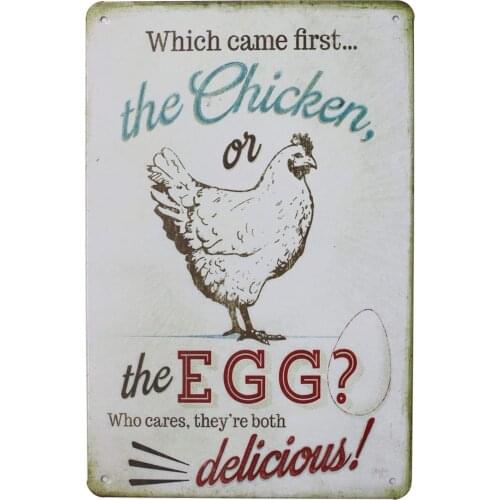 Happy Chickens, Delicious Chicken and Egg Retro Metal Tin Sign Plaque Poster Wall Decor Art Shabby Chic Gift