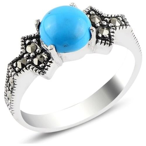 Silver 925 Sterling Turquoise & Marcasite Ring