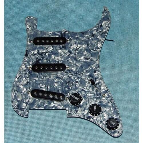 Grey Prewired Pickguard SSS w/ Black Pickups for Strat Guitar Loaded Pickguard