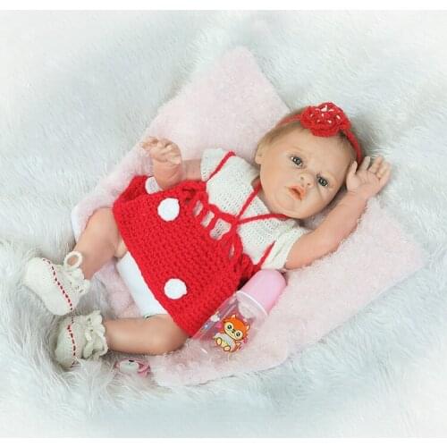 50cm full silicone reborn baby doll toys, bebe girl reborn bonecas with nice red sweater pacifier, kids child brithday gift