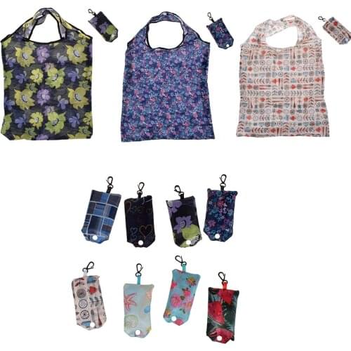 Foldable Eco-Friendly Shopping Bag Fashion Printing Tote Folding Pouch Handbags Convenient Large-capacity for Travel Grocery Bag