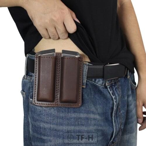 Tactical Concealed Double Magazine 9mm Mini Bag Cowhide Cover 40/45 Quick Pull Universal Wearable Adjustment For Left And Right