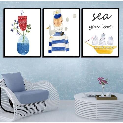 Vase Old Man White Pigeon Letters Sea You Love Wall Art Canvas Wall Painting Pictures for Living Room Home Decoration B5128