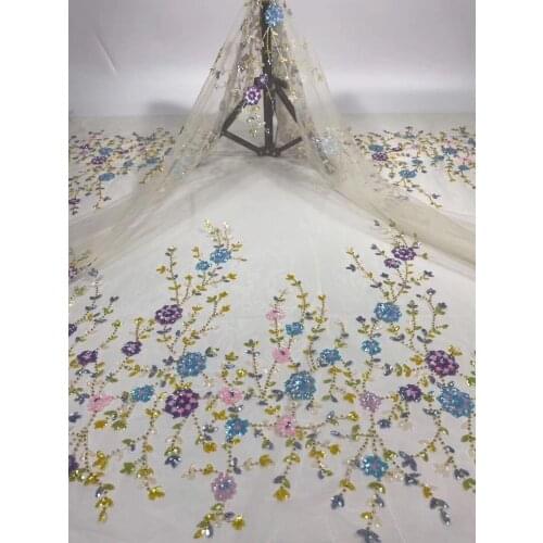 Embroidered lace fabric ZH-616820 with beads for fashion show african tulle flower lace fabric french net lace