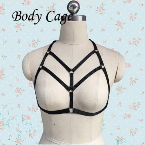 Body Cage Lingerie Bondage Black Goth Club Party Dance bodysuit festival Wear of Women Open Chest Fashion Tops Underwear