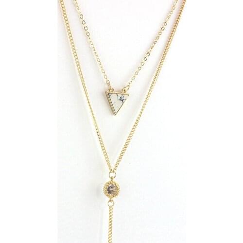 MELIHE Female Crystal Tassel Multi Layer Necklace Gold 2019 Style Triangle Pendant Necklace Women Bijoux Female Sne160092