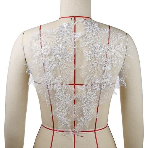1 Pair Elegant Embroidery Lace Trim Sewing Applique Motif White Lace Patch Floral Decor For DIY Wedding Bridal Dress 435*232mm