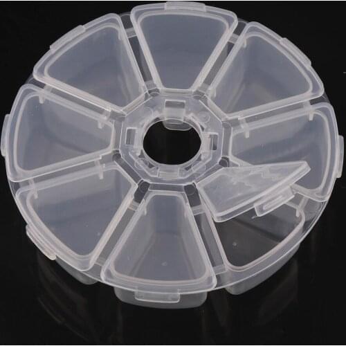 1Pc 8 Grids Round Empty Box Case Container Storage Organizer Wheel Bead Tips Display Pill Jewelry Rhinestone Glitter Nail Art