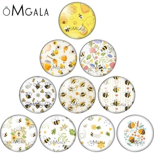 Cute Cartoon Bee Patterns Background 10pcs 12mm/14/16/18mm/20mm/25mm Round photo glass cabochon demo flat back Making findings