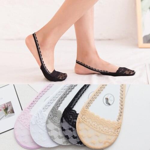 5Pairs new style Women lace mesh invisible Socks Summer Solid Color Ankle Boat Socks Female Cotton Slipper No show Socks