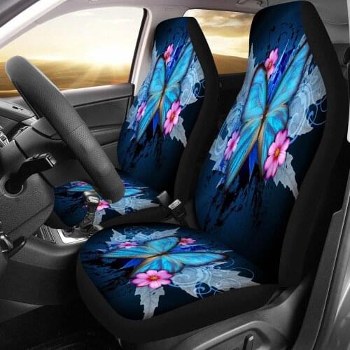 INSTANTARTS Car Seat Covers Animal Cute Buttefly Blue Seat Cover Set 2pcs Universal Size for Most Car Girls Woman Seat Cushion
