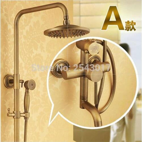 Free Shipping Bathroom Antique Shower Set 3 Levels Wall Mounted High Quality Euro Style Single Handle with Swivel Faucet ZR18