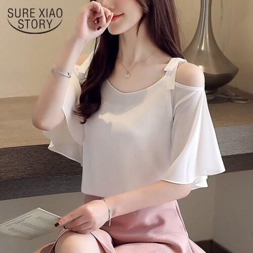 Summer Top Female Off-Shoulder Chiffon Blouse Fashion Loose Slim Womans Blouses Butterfly Sleeve Solid Ropa De Mujer 9036