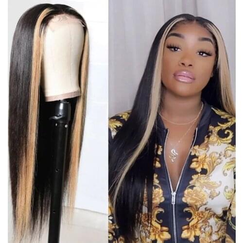 Long Straight Lace Front Human Hair Wigs for Black Women Brazilian Virgin Hair Frontal closure Wig Pre Plucked with Baby hair