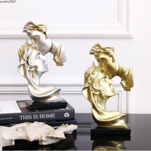 European Abstract Art Couple Kiss Sculpture Crafts Resin Figure Statue Wedding Gift Living Room Bedroom Decoration Furnishings