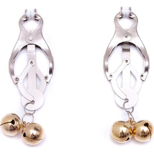 Fetish Bondage Adult Game Toys Strong Metal Nipple Clamps Clips Labia Clamps with 2 Bells Breast Massage Sex Products for Women