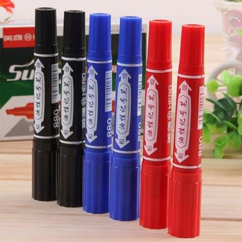 Hero 880 Double Heads Oily Marker Signing Pens Black/Red/Blue Logistics Symbol Markers for CD/Metal/Plastic/Wood/Glass/Leather