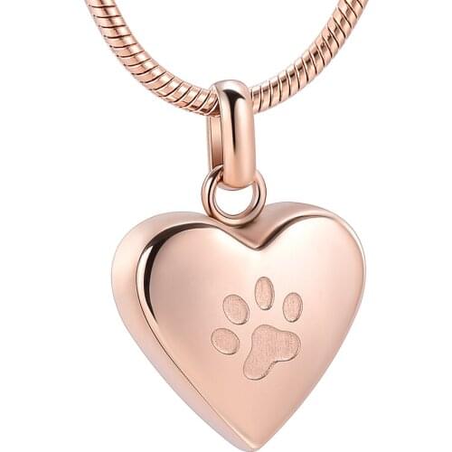 IJD8455 Stainless Steel Cremation Heart Urn Necklaces Pet Dog Paw Print Cremation Necklace Memorial Pendant Ashes