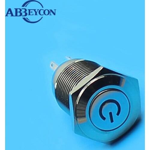 IN18 stainless steel Diameter 16mm LED Blue color Waterproof round push button power logo indicator