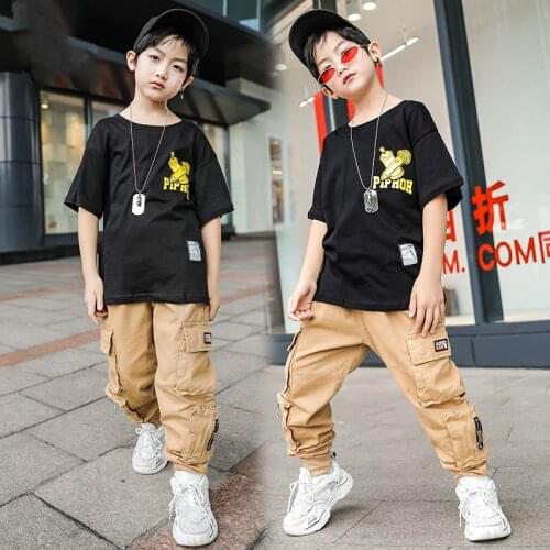 2020 New Jazz Dance Costumes For Boys Short Sleeve Tops Hiphop Pants Street Dance Hip Hop Performance Clothes Stage Wear SL3780