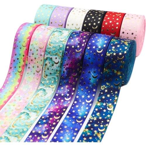 10 Yards 1" 25MM Grosgrain Ribbon Gold Stars Printed Ribbon For Hair Bows DIY Crafts Handmade Accessories M20012102