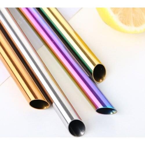 Reusable smooth and pointed end 12mm straw stainless steel large drinking straws colored cocktail bar metal straw wholesale