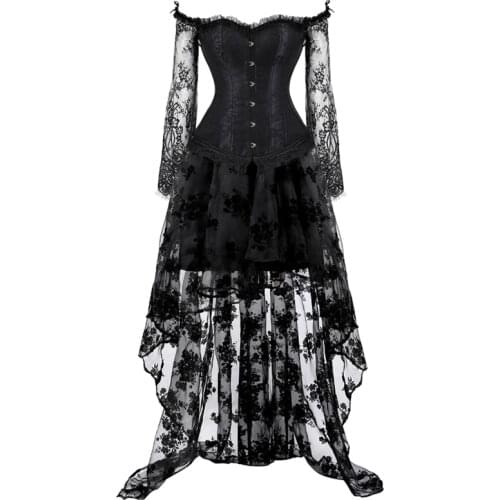 Fashion Gothic Steampunk Costume Lace Victorian Vintage Royal Court Corset Wedding Cosplay Carnival Halloween Fancy Party Dress