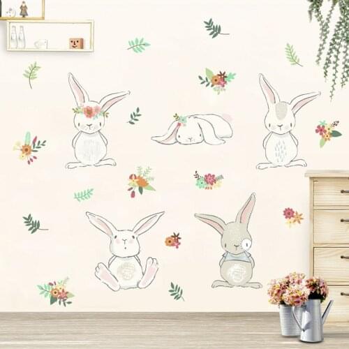Cartoon Lovely Rabbits Wall Stickers PVC for Living Room Kids Room Home Decoration Wall Decal Home Decor Murals Baby Nursery Art