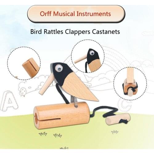 Orff Musical Instruments Natural Wooden Traditional Bird Rattles Clappers Castanets Educational Toys Gifts Percussion for Kids