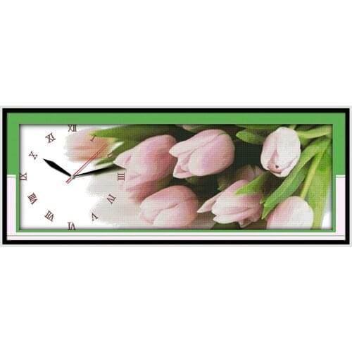 Tulip cross stitch kit 14ct 11ct count print canvas wall clock stitching embroidery DIY handmade needlework
