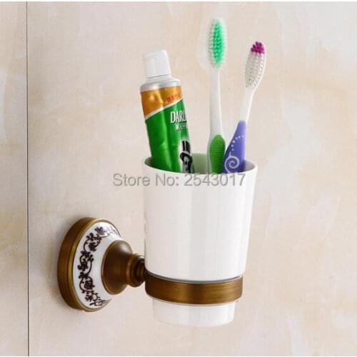 Toothbrush Holder Wall Mount Ceramic Holder Antique Copper Bronze Single Cup Holder ZR2675