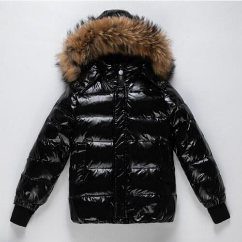 2021 New Children Winter Duck Down Coats with Big Real Fur Collar Boys Girls Snow Wear Thick Shiny Jackets Kids Ski Outfits