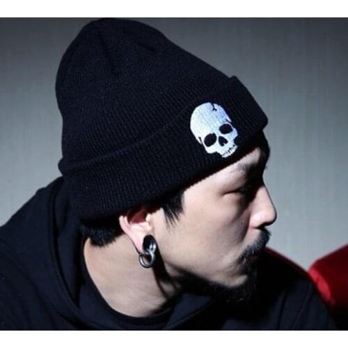 New Warm Winter Mens and Womens Woolen Hats Punk Beanies Skull Embroidery Personality Hip-hop Knitted Caps Couple Hat