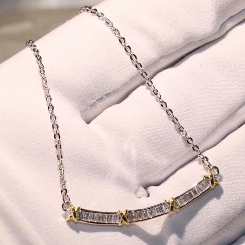 Victoria New Arrival Luxury Jewelry 925 Sterling Silver Separate Color Gold Princess Cut 5A CZ Arc Moon Pendant Chain Necklace