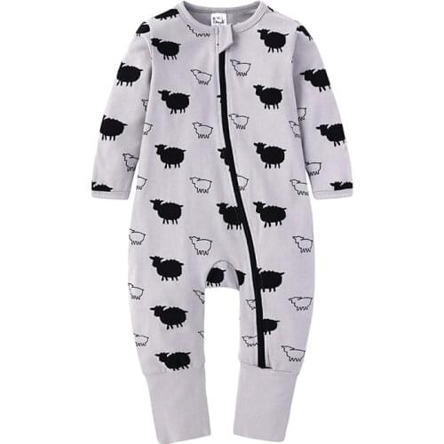 Spring Autumn Baby Clothes Long Sleeve Rompers Jumpsuit Soft Cotton Zipper Front Open Toddler Boys' One-Piece Pajamas Clothes