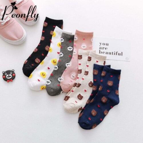 PEONFLY 2019 Autumn Women Socks Cartoon Animal Cute Bear Rabbit Socks For Girls Winter Cotton Socks For Christmas Gifts