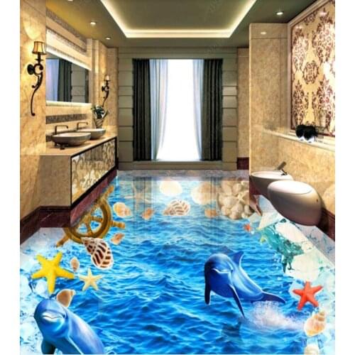 PVC Glacial shell starfish dolphin ocean world non-slip waterproof self-adhesive 3D floor sticker tiles bathroom 3D wallpaper