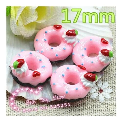 Resin pink donut candy flat back food cabochon crafts for decoration 17mm