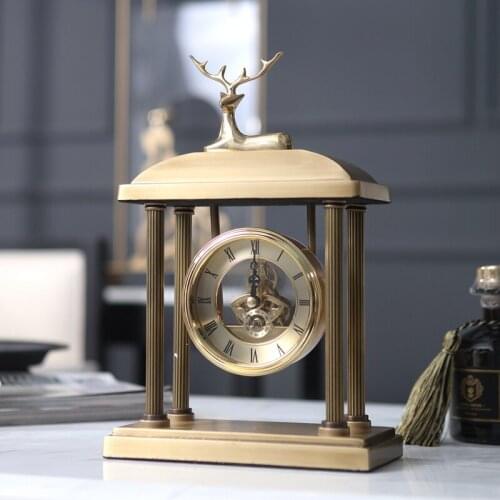 Modern Golden Table Clock Decor Home Living Room Creative Desktop Ornaments Deer Head Clock For Model Room Hotel Office Villa
