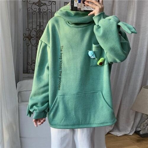 Anime Cartoon Cute Frog Hoodie Cosplay Fashion Animal Funny Embroidery Loose Fleece Sweatshirts