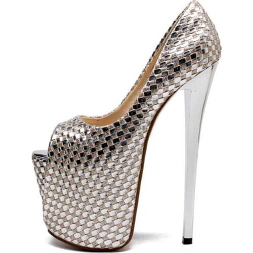 Dress Women Pumps 19CM Thin High Heels Party Shoes Nightclub Sequined Cloth Slip On Peep Toe Rhinestone Bling shoes woman 2020